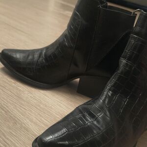 Black Croc-Embossed Ankle Boots